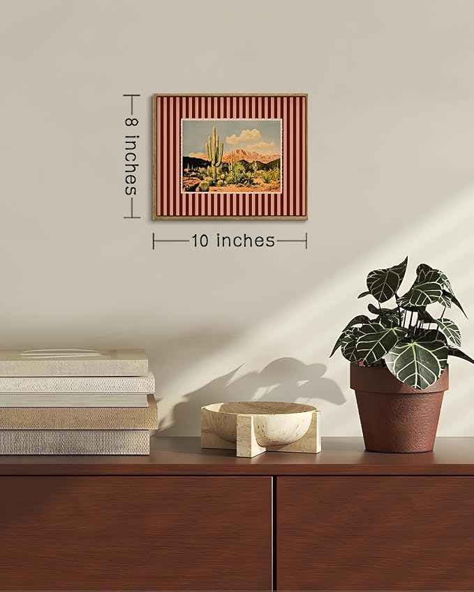 ZZLWBKGL Western Wall Decor Cactus Canvas Art Desert Framed Wall Art | Mid Century Southwestern Artwork Nature Striped Paintings for Living Room Bedroom Study