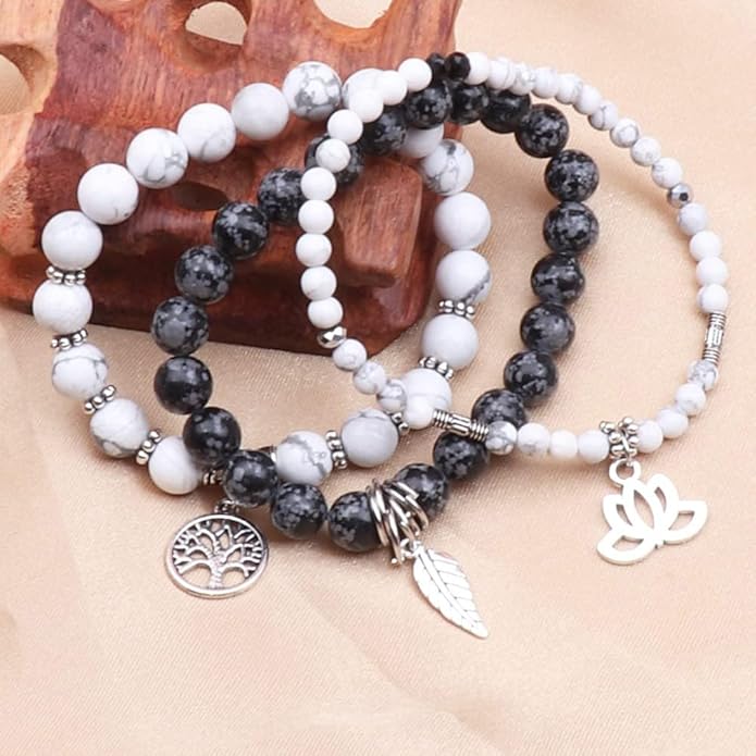 UEUC Tree of Life Yoga Healing Stone Bracelets,Multilayer Lotus Chakra Stone Reiki Bracelet Sets,Anxiety Crystal Natural Stone,for Women Stress Relief