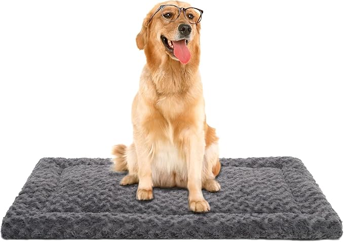 Exsnugy Washable Dog Bed Mat Large Size Fluffy Pet Crate Pad 42x28 XL | Non-Slip Bottom Kennel Beds Ultra Soft Comfy Sleeping Mattress for Large Medium Small Dogs Gray