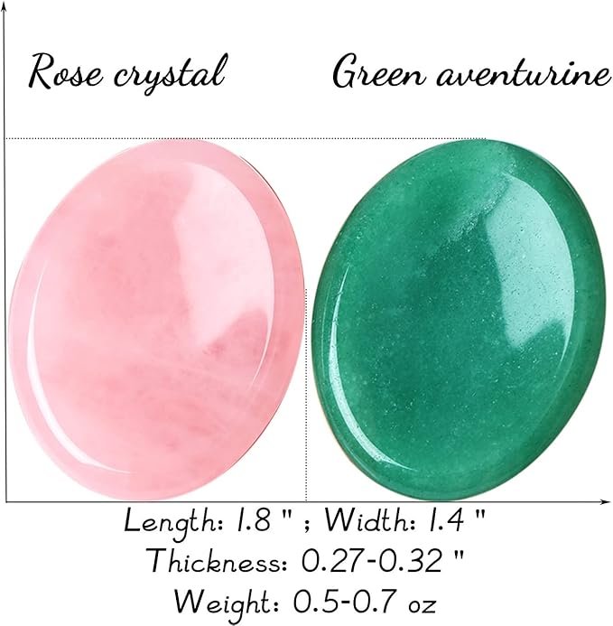 QINJIEJIE 2PCS Thumb Worry Stone for Anxiety Healing Crystals Sets Rose Quartz Crystals Green Aventurine Hand Carved Gemstone Oval Pocket Meditation Crystal Palm Stone Anxiety Relief Items