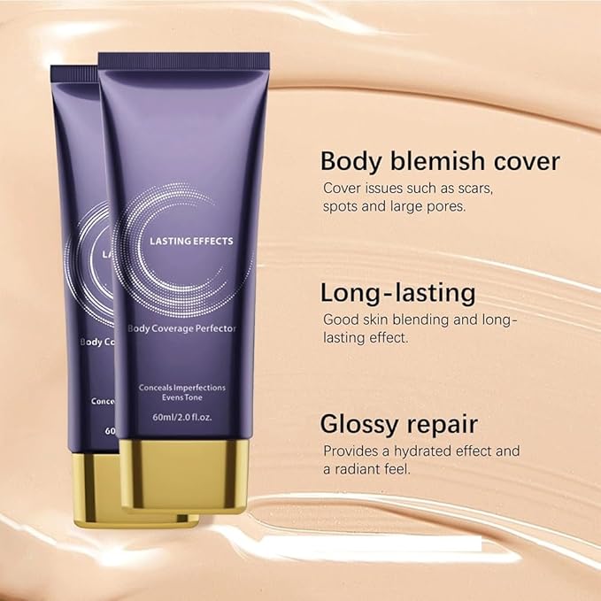 Body Makeup, Body Coverage Perfector & Complexion Perfector with Powder puff, Sweat-Resistant Transfer-Resistant Leg & Body Foundation, Tattoo Cover Up, Natural Radiant Finish,60ml-(1pc)