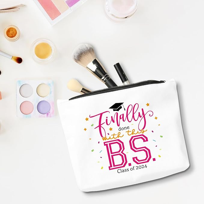 Graduation Gifts for Women, Class of 2024 Gifts, 2024 Graduation Congratulations Gifts Cosmetic Bag, Finally Done with This B.S. Makeup Bag, Cheer Up Birthday Gifts for Friend Sister