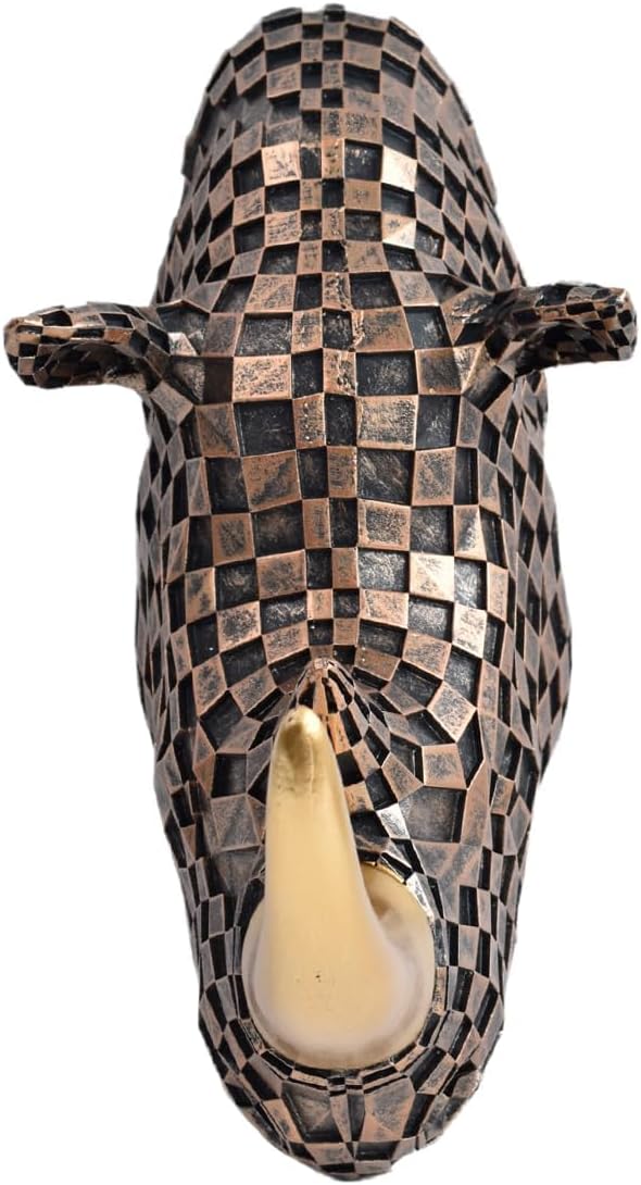 GIGICICI 9.2x4.7-Inch Vintage Mosaic Rhino Head Wall Sculpture Art Mount Statue for Room Bedroom Office Living Decor(Brown)