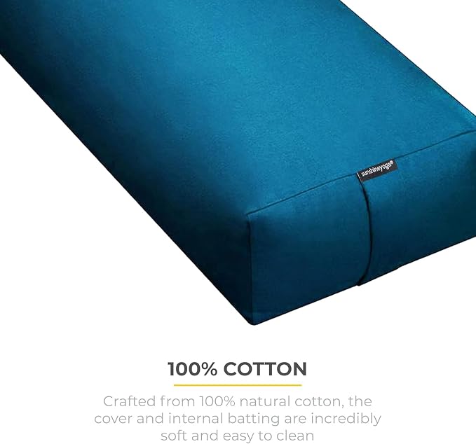 Extra Firm Large Yoga Bolster, 24" x 12" x 6" Cinched OR Zippered Yoga Pillow, Rectangular Cotton Cushion With Removable Cover for Studios, 1 Pack or 2 Pack