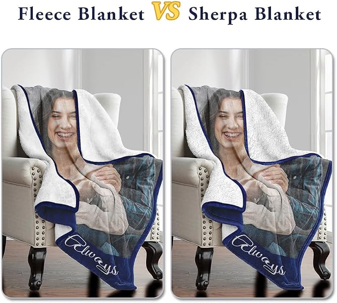 Ships Next Day, Custom Sherpa Fleece Blanket with Photos Text Soft Warm Custom Blanket Personalized Couples Gifts for Boyfriend Girlfriend Customized Picture Blanket Gifts for Christmas Valentines Day