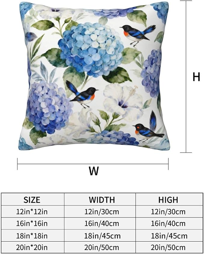 Blue and White Floral Pillow Covers 18x18 Set of 2, Spring Hydrangea Hibiscus Flower Throw Pillow Covers Outdoor Decorative Pillow Case for Couch Bed Sofa Cushion Home Decor