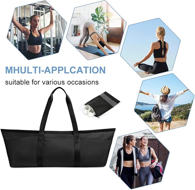 Aucuu Large Yoga Mat Bag, Yoga Mat Tote Carrier for Women Men, with Yoga Mat Holder Strap, Bottle Pocket and Wet Compartment