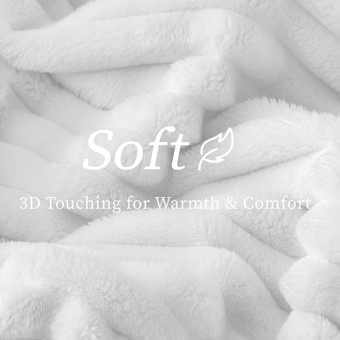 BEDELITE Striped Fleece Throw Blanket, Bright White, 50"x60" | 300GSM Microfiber Fleece, Soft Cozy, Lightweight Warm, Double-Sided Plush, Machine Washable, Gift, Room Decor, for Couch Sofa