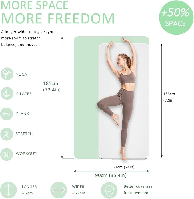 Thick and Wide Yoga Mat 72''x24''/35''(8mm/10mm) for Women and Men, Durable & Cushioned Yoga Mat with Carrying Strap for Pilates, Stretching and Home Workout