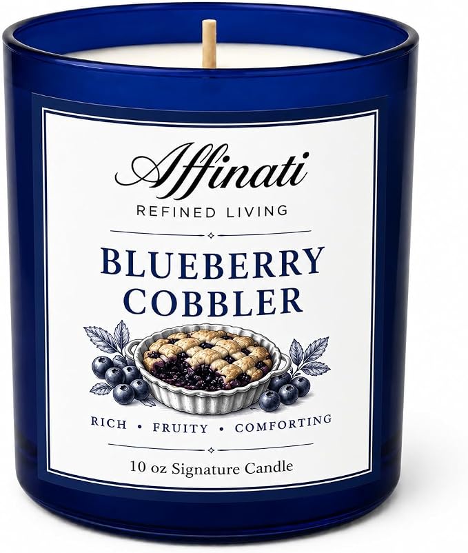 Affinati Blueberry Cobbler 10 oz Scented Candle – Long Lasting Luxury Soy Blend Candle for Home, Strong Scent Throw Wild Berry Fruit Gourmand Bakery Candle, Premium Home Fragrance Gift