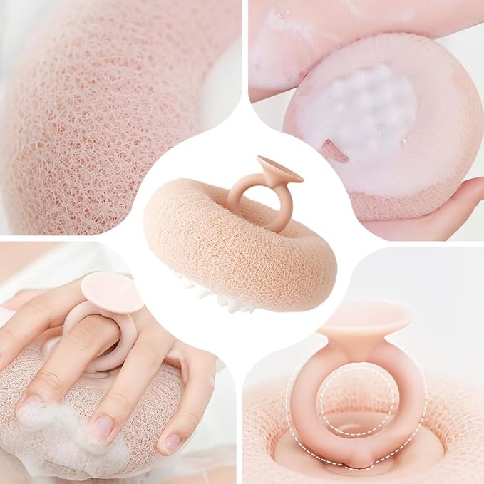 Cecurpo Super Soft Sunflower Suction Cup Bath Ball, 2024 Upgraded 2-in-1 Sunflower Bath Ball Exfoliating Bath Sponge Cleaning Brush, Sponge Mesh Pouf Shower Ball for Women, Men Shower (Purple+Green)