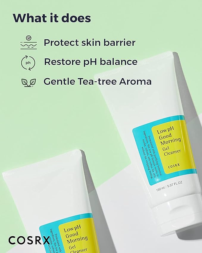COSRX Morning Skincare Routine- Low pH Good Morning Gel Cleanser + Low pH Good Night Soft Peeling Gel, Cleanse and Exfoliate Sensitive Skin, PHA, Korean Skin Care