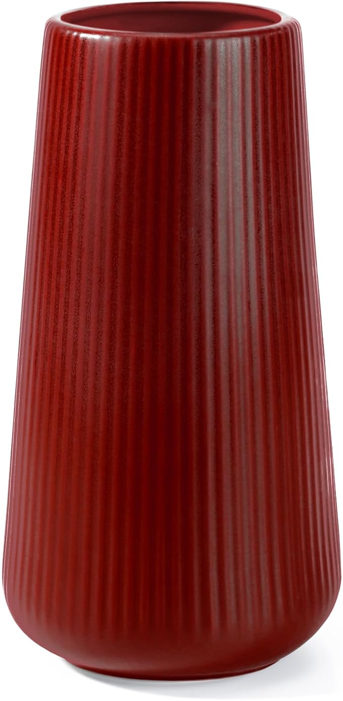 Ceramic Vase, GUKJOB Small Cute Flower Vase for Pampas Grass, Home, Living Room, Dining Table, Farmhouse, Office Decor, Bedroom, Table, and Kitchen Shelf (Red)