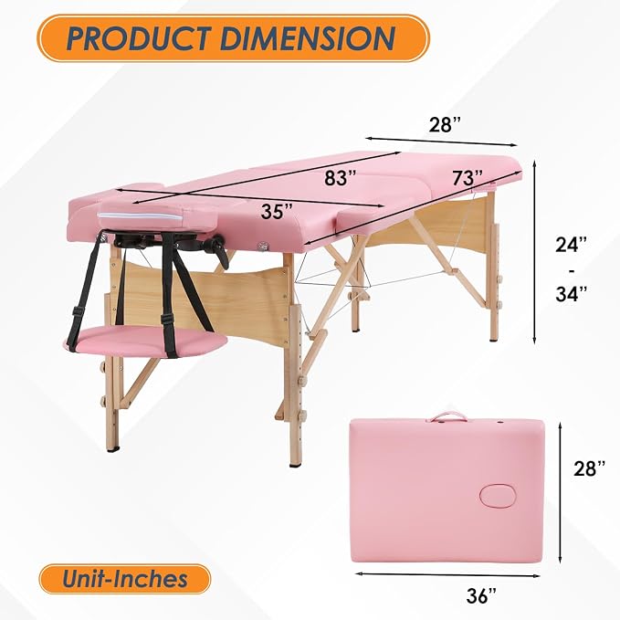 BestMassage Massage Bed Portable Massage Table 2 Folding Lash Bed Height Adjustable 28 Inch Wide Spa Table with Non-Woven Bag for Spa Footmassage Facial CareSpa Tattoo