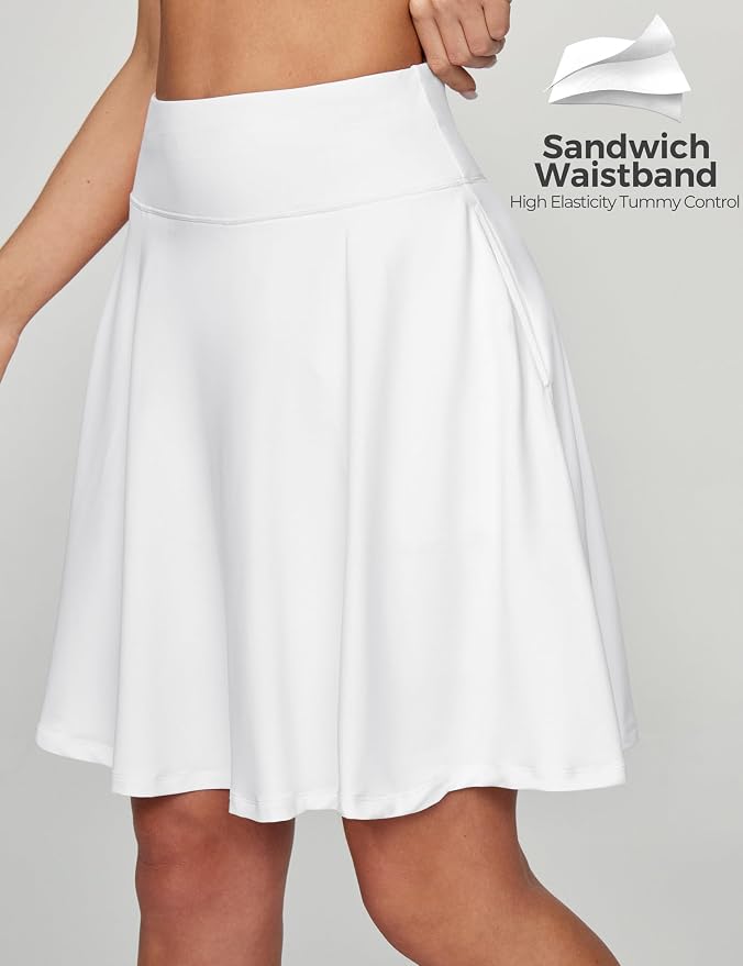 IUGA 20" Knee Length Skorts Skirts for Women with Pockets Tennis Skirt High Waisted Golf Skirts for Women Casual Athletic