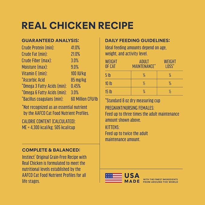 Instinct Original Dry Cat Food, Raw Coated Kibble, Real Chicken, 5 lb. Bag | Raw-coated kibble with cage-free chicken for strong muscles, digestive health, and healthy skin & coat, grain-free