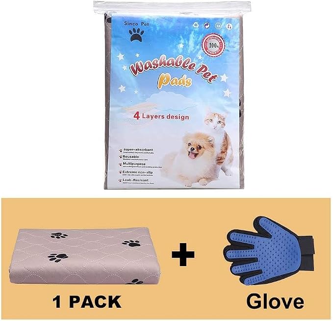 Washable Dog Pee Pads with Puppy Grooming Gloves,Puppy Pads,Reusable Pet Training Pads,Large Dog Pee Pad,Waterproof Pet Pads for Dog Bed Mat,Super Absorbing Whelping Pads