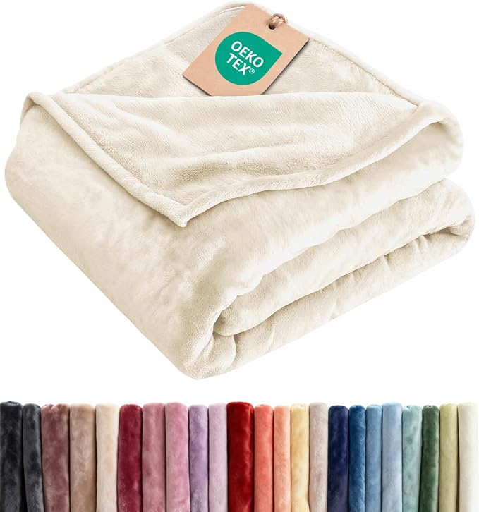 Fleece Blanket Twin Size - Ultra-Soft Warm Flannel Fleece Blanket - Cream | Soft, Warm, Outdoor Picnic Blanket for Camping, Travel, Lightweight, Cozy, Anti-Static, Home Decor Gifts for Men & Women