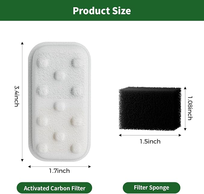 Cat Water Fountain 16 Pack Replacement Filters/Sponges (8+8) -Compatible with Apauk-APFSS-3201 Stainless Steel Cat Water Fountain