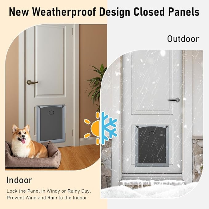 Aluminum Large Dog Door for Door, Fits Dogs Up to 110 LBS,Gray | French Style Heavy Duty Pet Door, Double Magnetic Flaps, Telescoping Tunnel, Solid Aluminum Frame Fits Dogs Up to 110 LBS