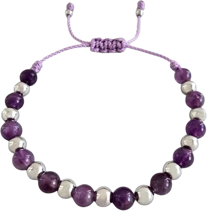 Sabeli Handmade Healing Natural Stone Bracelet and Steel Beads Spiritual Jewelry Adjustable Macrame Gemstone Men Women Gifts 6mm Beads