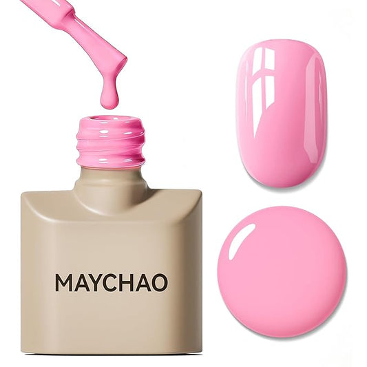 MAYCHAO 15ML Pink Gel Nail Polish, Pastel Sakura Pink Gel Polish Soak Off UV LED Curing for Nail Art Starter Manicure Salon DIY at Home, 0.5 OZ
