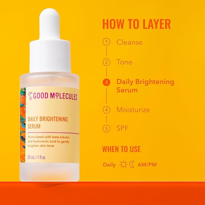 Good Molecules Daily Brightening Serum Pack 2 – 1 fl oz / 30 ml Each | Lightweight Brightening Serum with Beta Arbutin 3% & Hyaluronic Acid for Even-Looking Skin