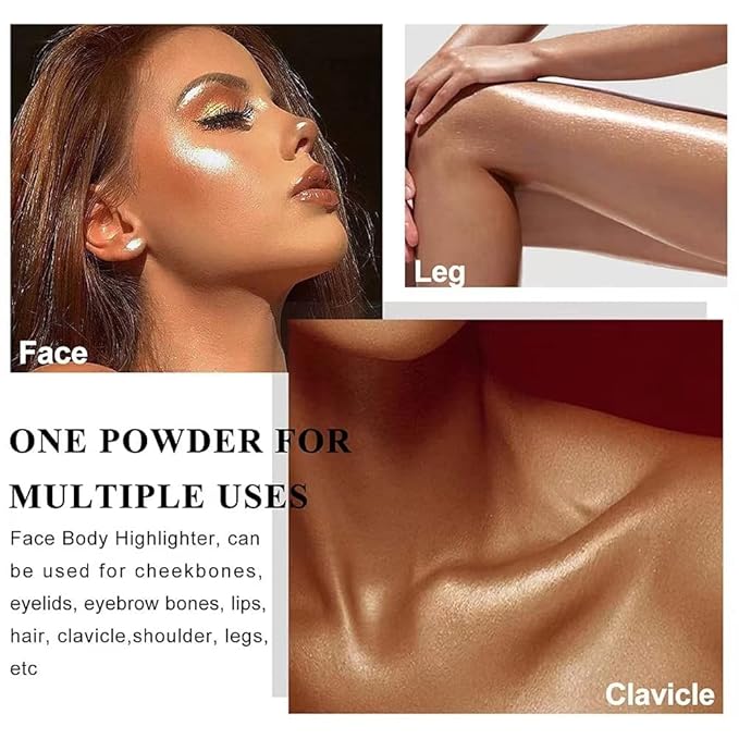 Glitter Powder Highlighter Makeup, Body Brightens the Natural Three-Dimensional Face Blusher Fairy Highlight Patting Powder. (03# Golden Brown)