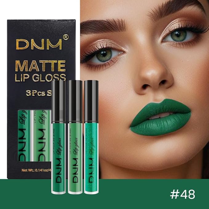 Dark Pale Teal Forest Emerald Green Matte Glitter Shimmer Shiny Liquid Lipstick Lip Stain 3pcs Set for Women Matte+Lipstick Long Lasting Waterproof 24 hr Magic Lipstick 24 Hours original (25#)