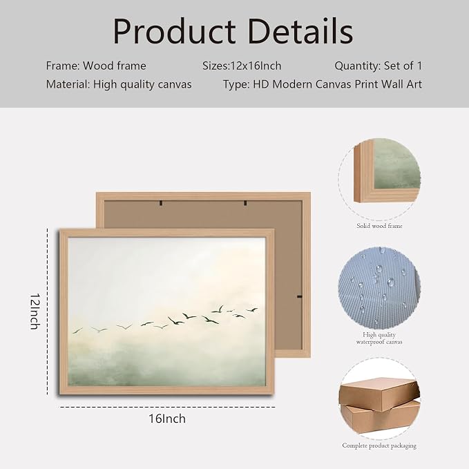 skysoon Minimalist Bird Wall Art, Neutral Abstract Landscape Canvas Print | Abstract Fog Landscape Canvas Print, Nordic Artwork, Modern Calm Wall Decor for Living Room Bedroom Office 12x16 Inch