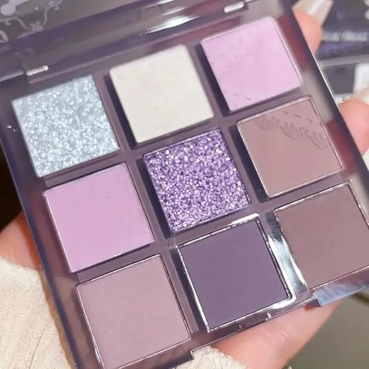 URQT Lavender Whisper Eyeshadow Palette – 9 Soft Lilac & Cool Purple Shades with Matte & Glitter Shimmer Finishes, Blendable Formula for Romantic Everyday Looks