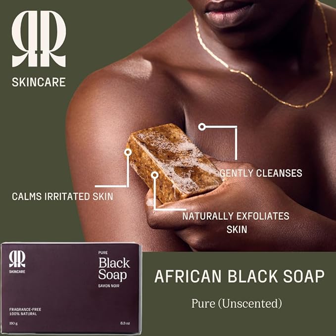 R&R Skincare Pure Black Soap Bar – African Black Soap for Face & Body – Handcrafted with Shea Butter & Palm Kernel Oil – Deep Cleansing & Moisturizing – Gentle for All Skin Types