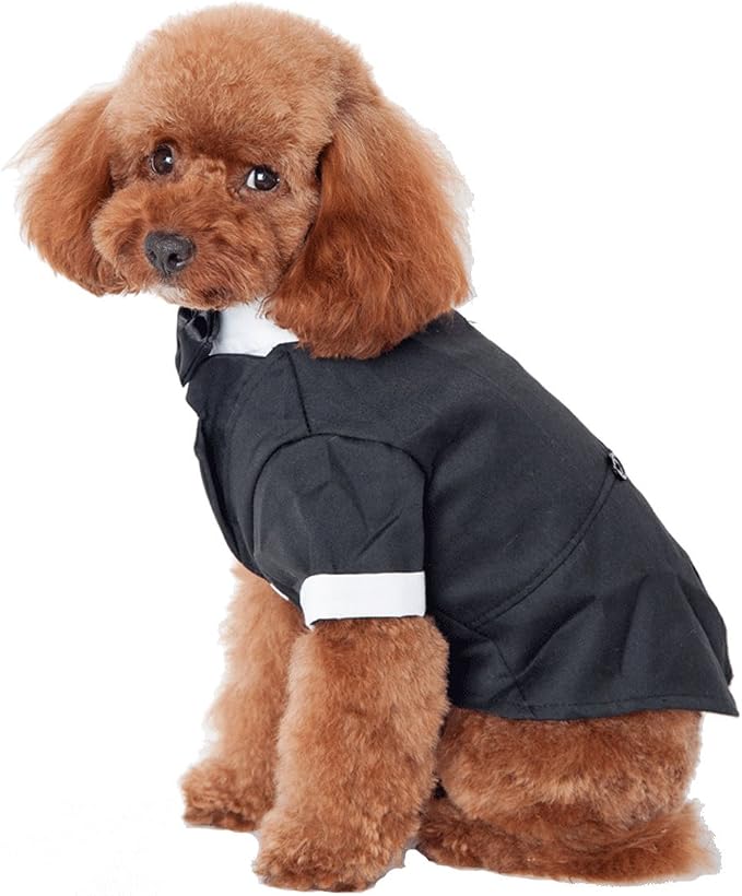 GabeFish Pets Wedding Jackets Suit for Dogs with Bow Tie Puppy Cat Formal Clothes Shirt Tuxedo (Black, L (Chest 17.3in/44cm)