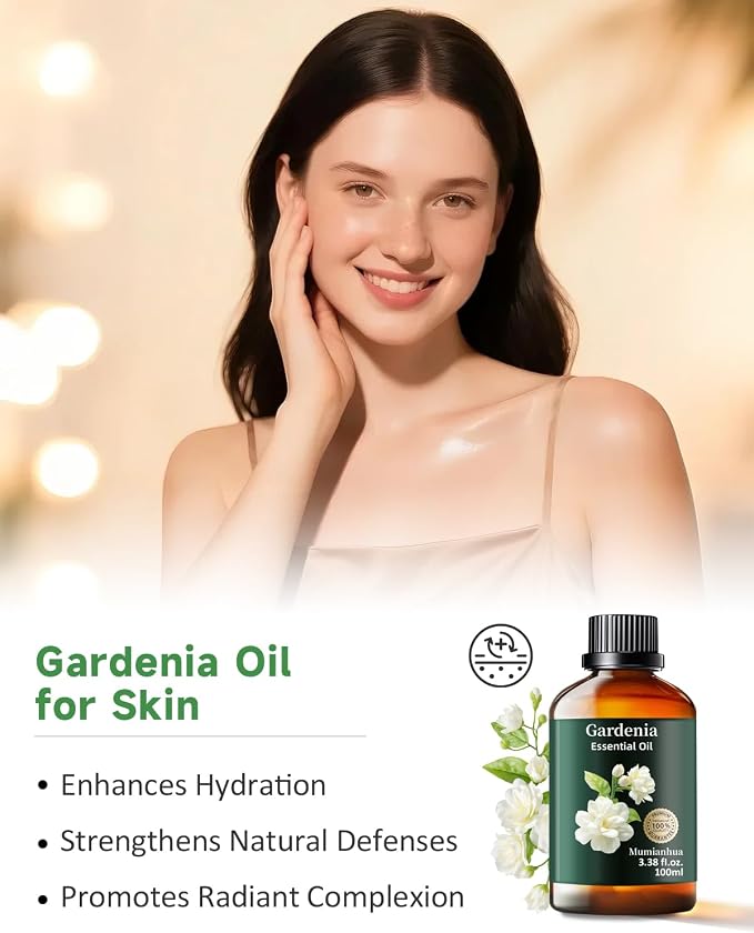 Gardenia Essential Oil, Sweet Floral Scent, Diffuser & DIY, 3.38 Fl Oz | Mumianhua Gardenia Oil, Steam-Distilled. Creamy Floral Aroma. For Diffuser, Perfume, Skin, Hair & Candle