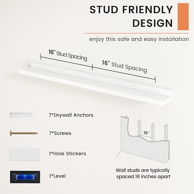 Picture Ledge Shelf, Floating Shelves for Wall, 40" W Set of 2, White | FSC Certified Engineered Wood, Wall Mounted Bookshelf, for Nursery Living Room Bedroom, Pre-Drilled, Easy Install