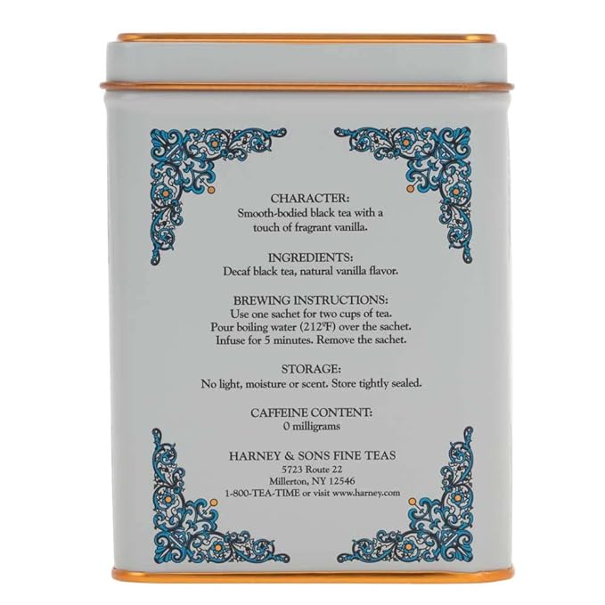 Harney & Sons Tea Decaffeinated, Great Present Idea, Vanilla Comoro, 1.4 oz Tin (20 Sachets) (Pack of 2)