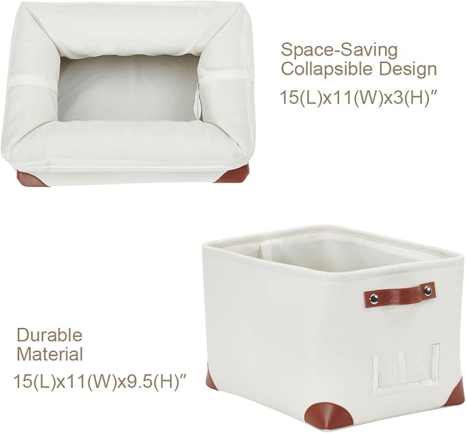 DECOMOMO Storage Bins, Large Fabric Storage Baskets for Shelves 3 Pack | 15 x 11 x 9.5 inches Decorative Linen Closet Organizers with Handles (Creamy White)