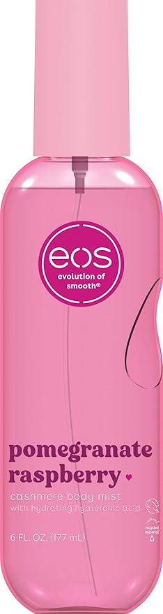 eos Cashmere Body Mist, Pomegranate Raspberry, Body Spray for Women, Hair Mist, Fruity, Moisturizing, Hyaluronic Acid, Glycerin, Vegan, Cruelty-free, 6 fl oz