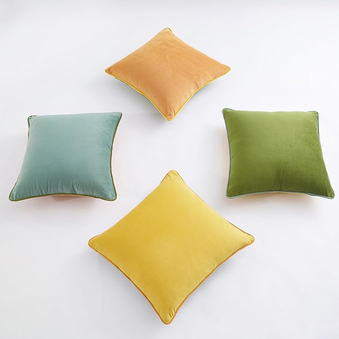MONDAY MOOSE Decorative Throw Pillow Covers Cushion Cases, Set of 4 Soft Velvet Modern Double-Sided Designs, Mix and Match for Home Decor, Pillow Inserts Not Included (22x22 inch, Yellow/Green)