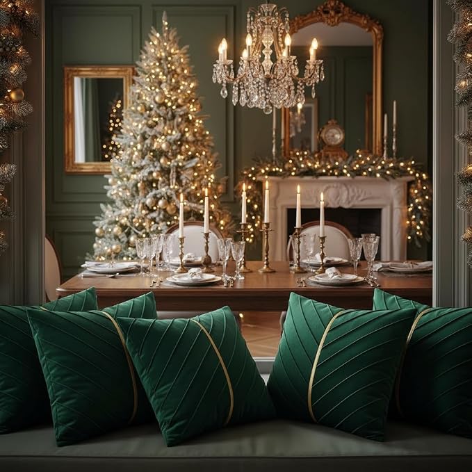 Velvet Throw Pillow Covers 24x24 Pack of 2 Gold Decor Dark Green | Soft Solid Pillow Covers,Modern Luxury Xmas Decor,for Couch Chair Sofa Bedroom Livingroom,Hidden Zipper,Ideal Gift,Easy Care
