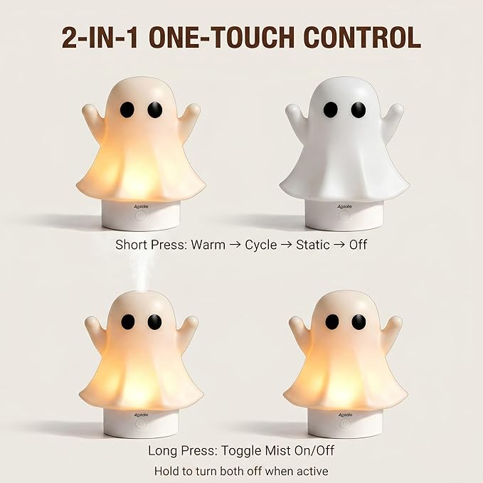 Cute Ghost Essential Oil Diffuser, 120ML Ultrasonic Cool Mist Humidifier with 7 Color Night Light & Auto Shut-Off, Ghost Room Decor for Bedroom & Office, Aromatherapy Gift for Women & Kids