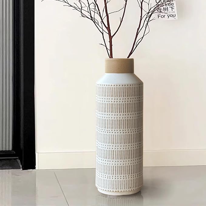 Rustic Large Ceramic Vase for Living Room Bedroom 15.75'' Farmhouse Flower Vase for Fake Plant Home Decor Office Table Shelf Fireplace Centerpieces Retro Vintage Classic Modern Gift