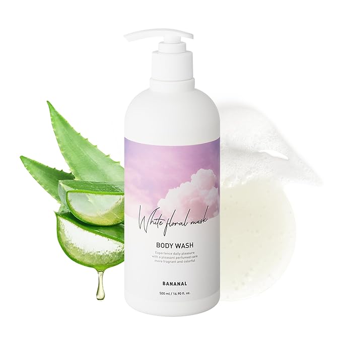 Korean Body Wash with Hyaluronic Acid & Aloe – Hydrating Moisturizing Cleanser for All Skin – Infused with Natural Extracts – Paraben & Silicone-Free – White Floral Musk, 500ml / 16.9 fl oz