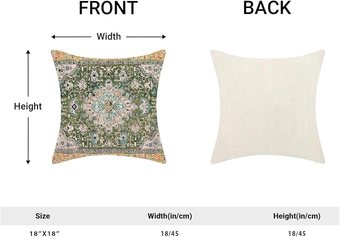 AEIOAE Boho Pillow Covers 18x18 Inch Set of 2,Carpet Pattern Throw Pillows Case,Sage Green Yellow Ethnic Design Outdoor Decorative Square Linen Farmhouse Decor Cushion Covers for Home Sofa Bed Couch