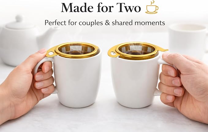 Tea Infuser Set (2 Pack) – Gold Stainless Steel Loose Leaf Tea Strainers with Drip Trays & Scoop – Gift Box for Tea Lovers