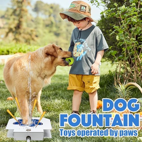 BACOENG Dog Water Fountain Step On, Dog Sprinkler Paw Activated, Outdoor Water Fountain for Dogs, Drinking Water Toy, Upgrade Copper Valve Set, Blue