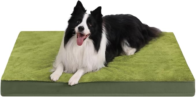 KSIIA Orthopedic Dog Bed for Large Dogs with Waterproof Lining, Green,35x22 | Deluxe Soft Plush Dog Crate Bed, Washable Pet Mat with Removable Cover & Egg Crate Foam for Large Dogs Sleeping & Relaxing