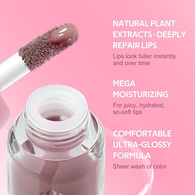 Color Nymph Lip Oil & Lip Gloss Set, Hydrating Non-Sticky Lip Makeup, Nourishing Lip Care with Jojoba Oil & Hyaluronic Acid, Glossy Pigmented Finish, #06 Dark Coffee
