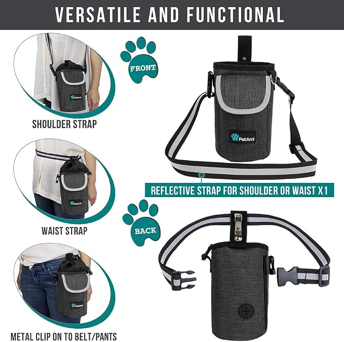 PetAmi Dog Treat Pouch, Large Hands-Free Training Bag, Charcoal
