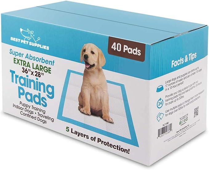 Best Pet Supplies Extra Large Dog Training Puppy Pee Pads - Blue, 40 Count | 36x28" Potty Pads, Super Absorbent, Disposable, Leakproof, Keeps Floors Protected & Paws Dry, For Indoor Dogs, Odor Control